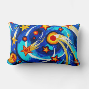 Abstract Blue Teal Galaxy Painting Whimsical Space Lumbar Cushion