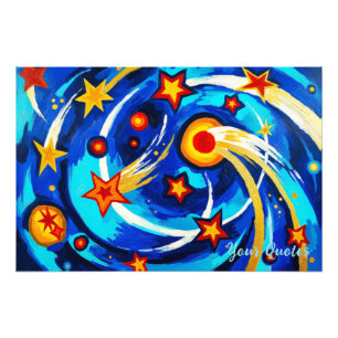 Abstract Blue Teal Galaxy Painting Whimsical Space Photo Print