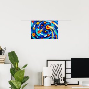 Abstract Blue Teal Galaxy Painting Whimsical Space Poster