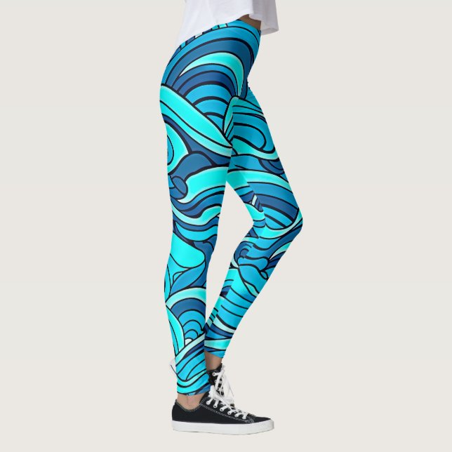Abstract Blue Turquoise Ocean Water Waves | Leggings (Right)