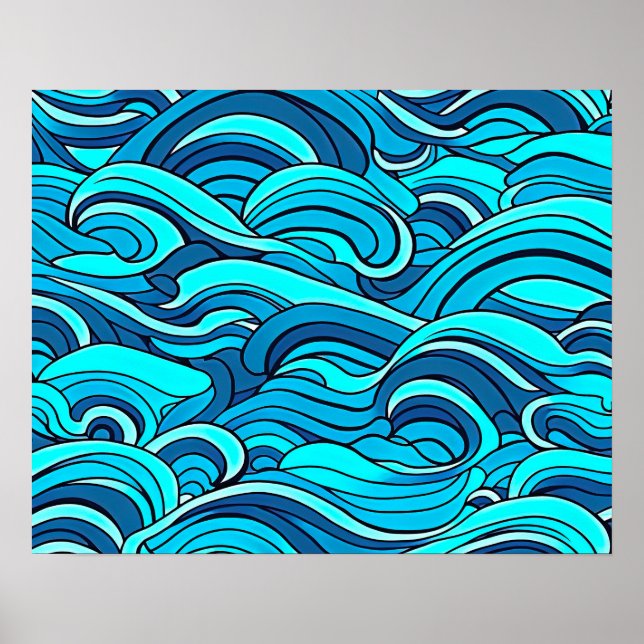 Abstract Blue Turquoise Ocean Water Waves | Poster (Front)