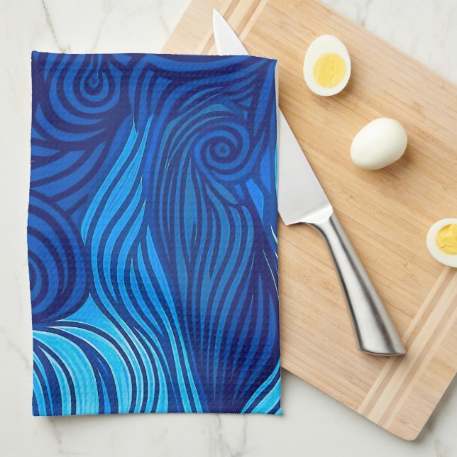 Abstract Blue Turquoise Ocean Water Waves | Tea Towel (Quarter Fold)