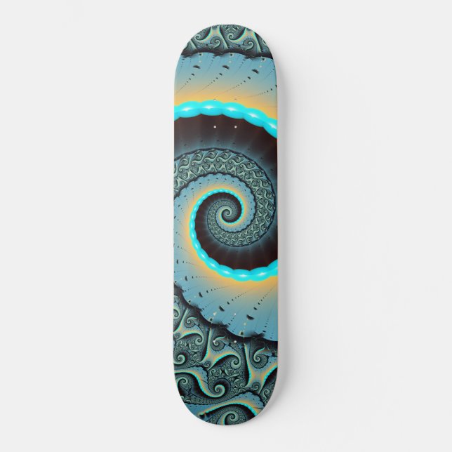 Abstract Blue Turquoise Orange Fractal Art Skateboard (Front)