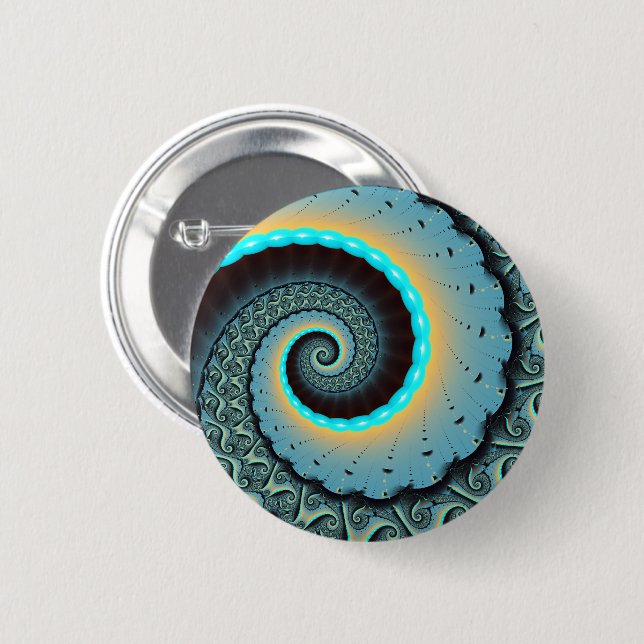 Abstract Blue Turquoise Orange Fractal Art Spiral 6 Cm Round Badge (Front & Back)