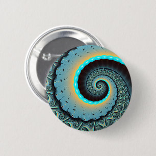Abstract Blue Turquoise Orange Fractal Art Spiral 6 Cm Round Badge