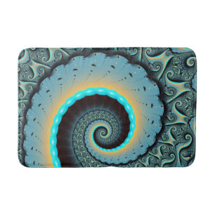 Abstract Blue Turquoise Orange Fractal Art Spiral Bath Mat