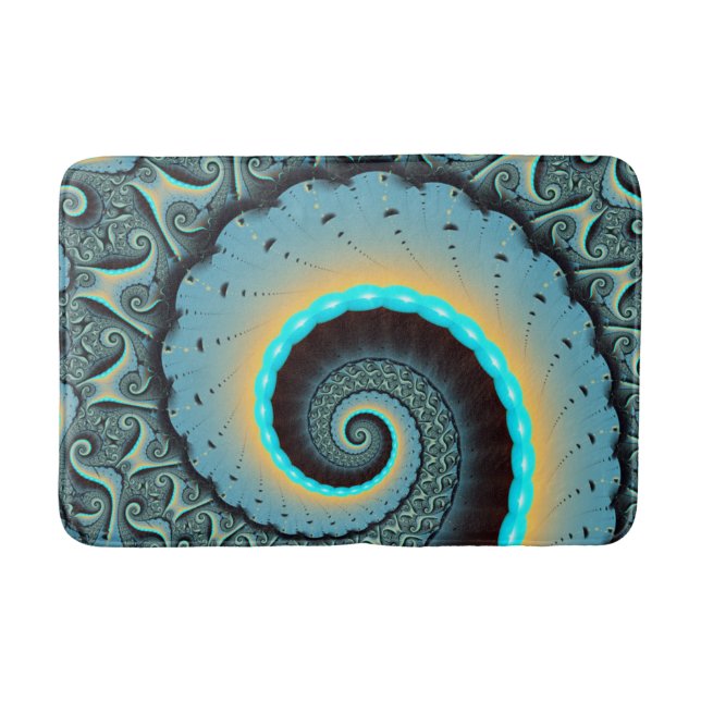 Abstract Blue Turquoise Orange Fractal Art Spiral Bath Mat (Front)