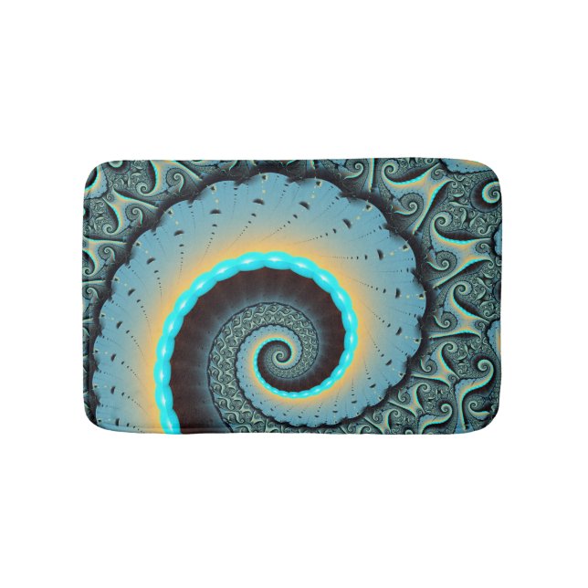 Abstract Blue Turquoise Orange Fractal Art Spiral Bath Mat (Front)