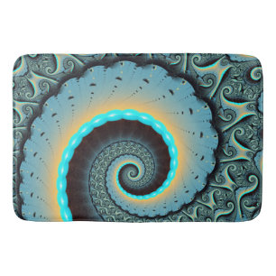 Abstract Blue Turquoise Orange Fractal Art Spiral Bath Mat