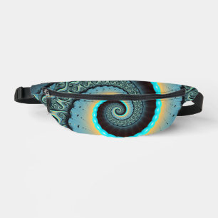 Abstract Blue Turquoise Orange Fractal Art Spiral Bum Bags