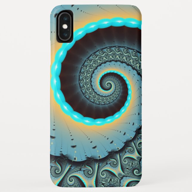 Abstract Blue Turquoise Orange Fractal Art Spiral Case-Mate iPhone Case (Back)