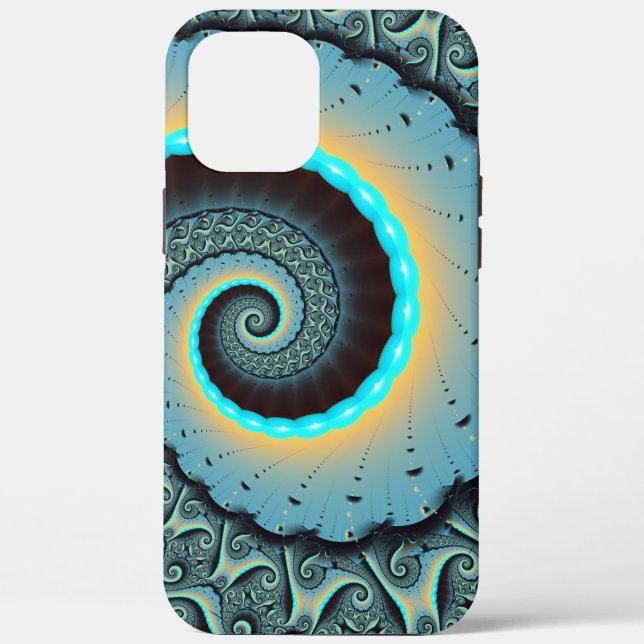 Abstract Blue Turquoise Orange Fractal Art Spiral Case-Mate iPhone Case (Back)