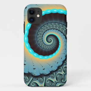 Abstract Blue Turquoise Orange Fractal Art Spiral Case-Mate iPhone Case