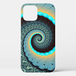Abstract Blue Turquoise Orange Fractal Art Spiral iPhone 12 Case