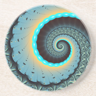 Abstract Blue Turquoise Orange Fractal Art Spiral Coaster