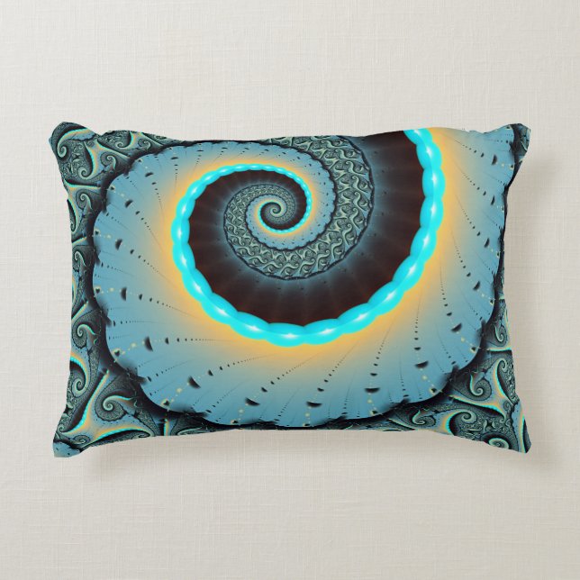 Abstract Blue Turquoise Orange Fractal Art Spiral Decorative Cushion (Front)
