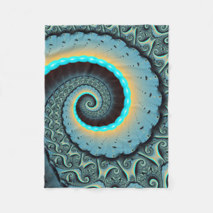 Abstract Blue Turquoise Orange Fractal Art Spiral Fleece Blanket