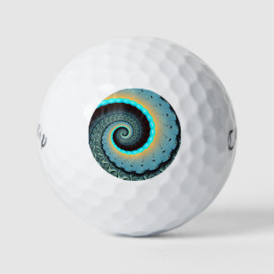 Abstract Blue Turquoise Orange Fractal Art Spiral Golf Balls