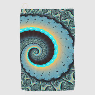 Abstract Blue Turquoise Orange Fractal Art Spiral Golf Towel