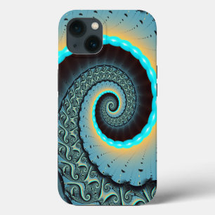 Abstract Blue Turquoise Orange Fractal Art Spiral iPhone 13 Case