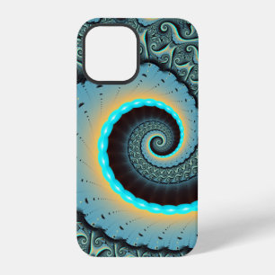 Abstract Blue Turquoise Orange Fractal Art Spiral iPhone 12 Pro Case