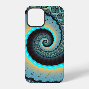 Abstract Blue Turquoise Orange Fractal Art Spiral iPhone 12 Pro Case