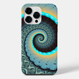 Abstract Blue Turquoise Orange Fractal Art Spiral iPhone 14 Pro Max Case