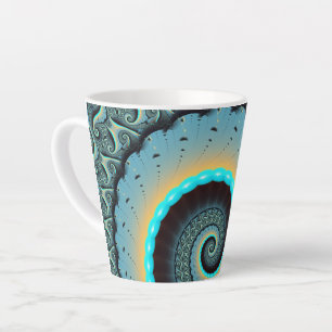 Abstract Blue Turquoise Orange Fractal Art Spiral Latte Mug