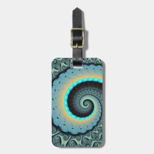 Abstract Blue Turquoise Orange Fractal Art Spiral Luggage Tag