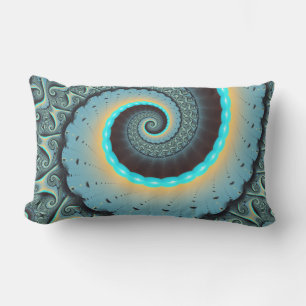 Abstract Blue Turquoise Orange Fractal Art Spiral Lumbar Cushion