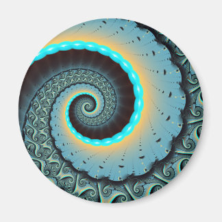 Abstract Blue Turquoise Orange Fractal Art Spiral Magnet