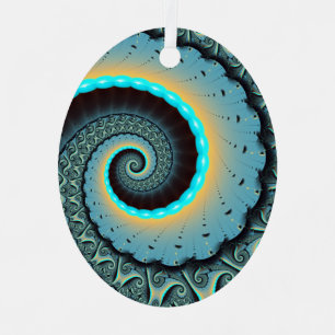 Abstract Blue Turquoise Orange Fractal Art Spiral Metal Tree Decoration