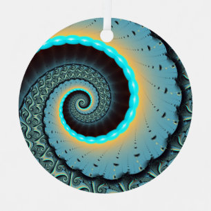 Abstract Blue Turquoise Orange Fractal Art Spiral Metal Tree Decoration