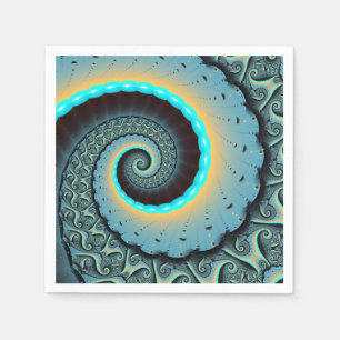 Abstract Blue Turquoise Orange Fractal Art Spiral Napkin