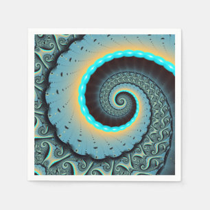 Abstract Blue Turquoise Orange Fractal Art Spiral Napkin