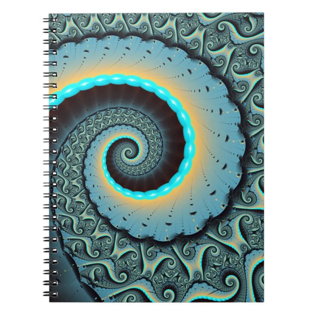 Abstract Blue Turquoise Orange Fractal Art Spiral Notebook (Front)