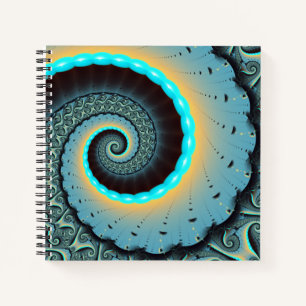 Abstract Blue Turquoise Orange Fractal Art Spiral Notebook