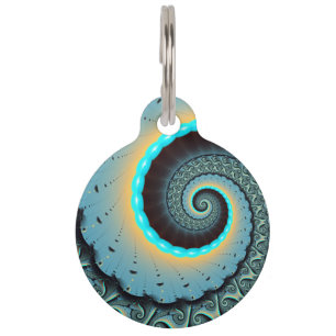 Abstract Blue Turquoise Orange Fractal Art Spiral Pet Tag