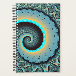 Abstract Blue Turquoise Orange Fractal Art Spiral Planner