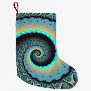 Abstract Blue Turquoise Orange Fractal Art Spiral Small Christmas Stocking