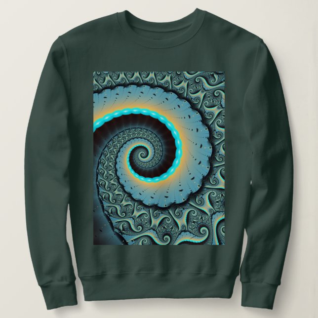 Abstract Blue Turquoise Orange Fractal Art Spiral Sweatshirt (Design Front)