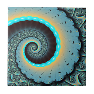 Abstract Blue Turquoise Orange Fractal Art Spiral Tile