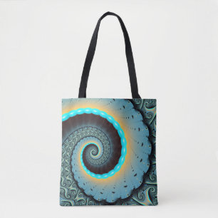 Abstract Blue Turquoise Orange Fractal Art Spiral Tote Bag
