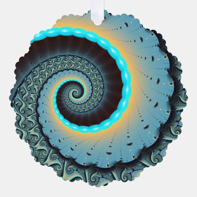 Abstract Blue Turquoise Orange Fractal Art Spiral Tree Decoration Card (Front)