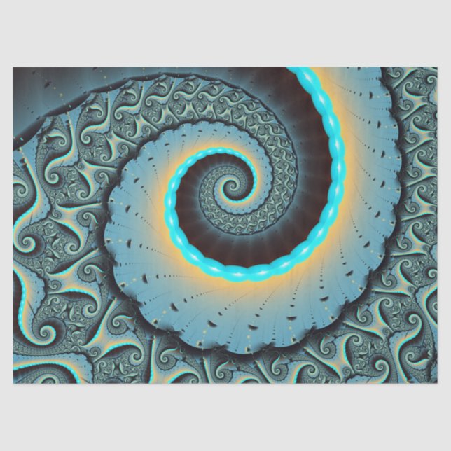 Abstract Blue Turquoise Orange Fractal Art Tissue Paper (Front)