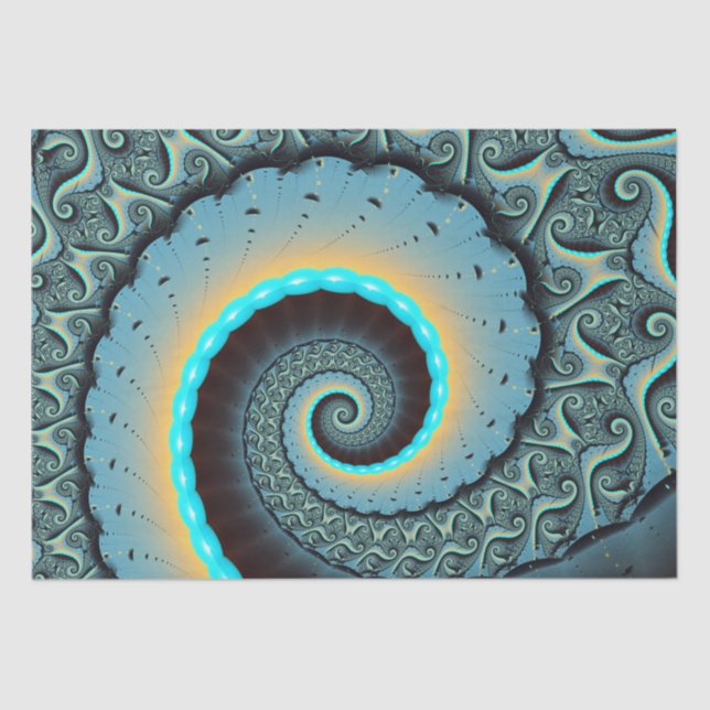 Abstract Blue Turquoise Orange Fractal Art Tissue Paper (Front)