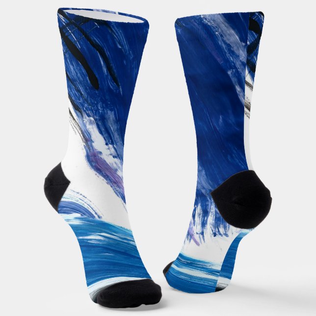 Abstract Blue Unique Watercolor Artistic Socks (Angled)