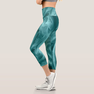 Abstract Blue Water Swirling Paint Artwork Capri Leggings