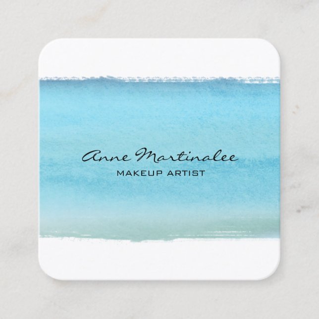 Abstract Blue Watercolor Brushstroke Square Business Card (Front)