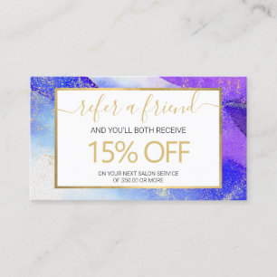 Abstract Blue Watercolor Faux Gold Dust Referral Business Card